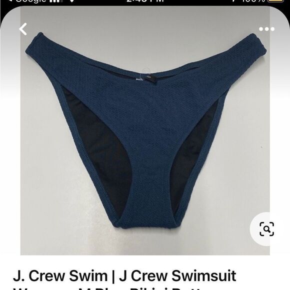J Crew Textured Cheeky Bikini Bottom Navy Blue - S - Picture 1 of 9